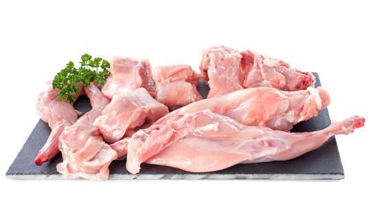 What is Rabbit Meat called in a Restaurant?_ Rabbit meat and herbs on a plate