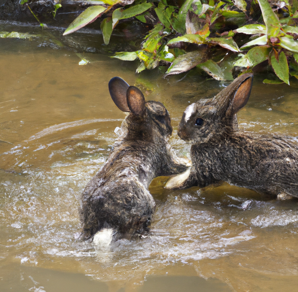 an image of two rabbits swimming
